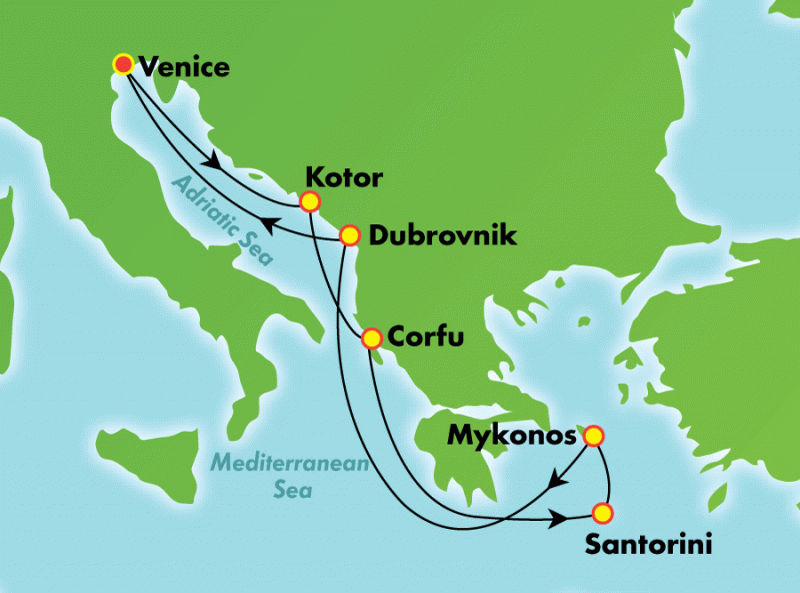 מסלול השייט בים האדריאטי ואיי יוון